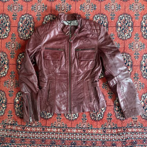 Bod & Christensen S Burgundy Butter Soft Leather Moto Style Jacket AMAZING - Picture 3 of 12